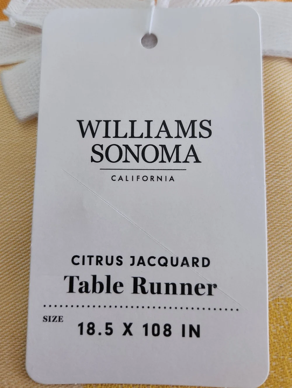 Williams Sonoma Citrus Jacquard Table Runner Yellow 18.5x108 NWT Summer